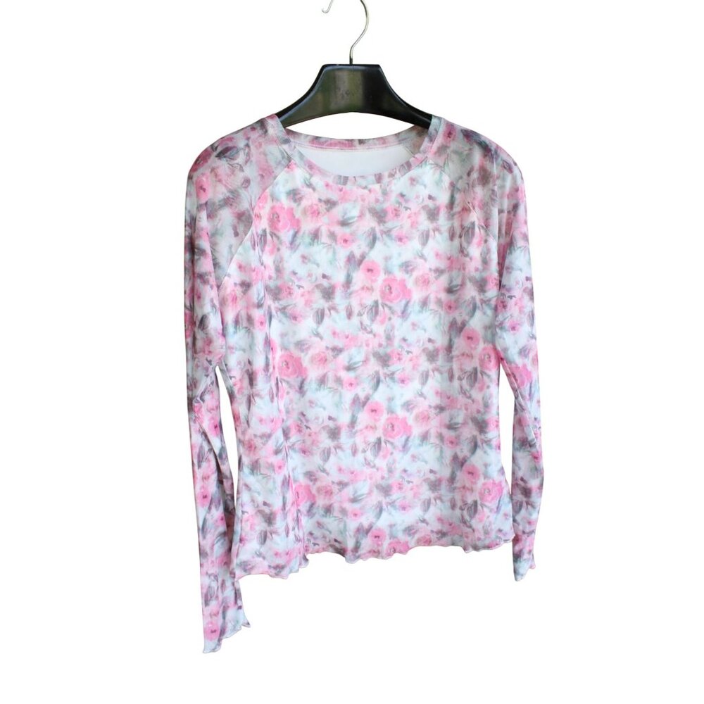 Totatuit Mesh Top Long Sleeve Pink Rose Print Ladies XL w/ Tags 93335